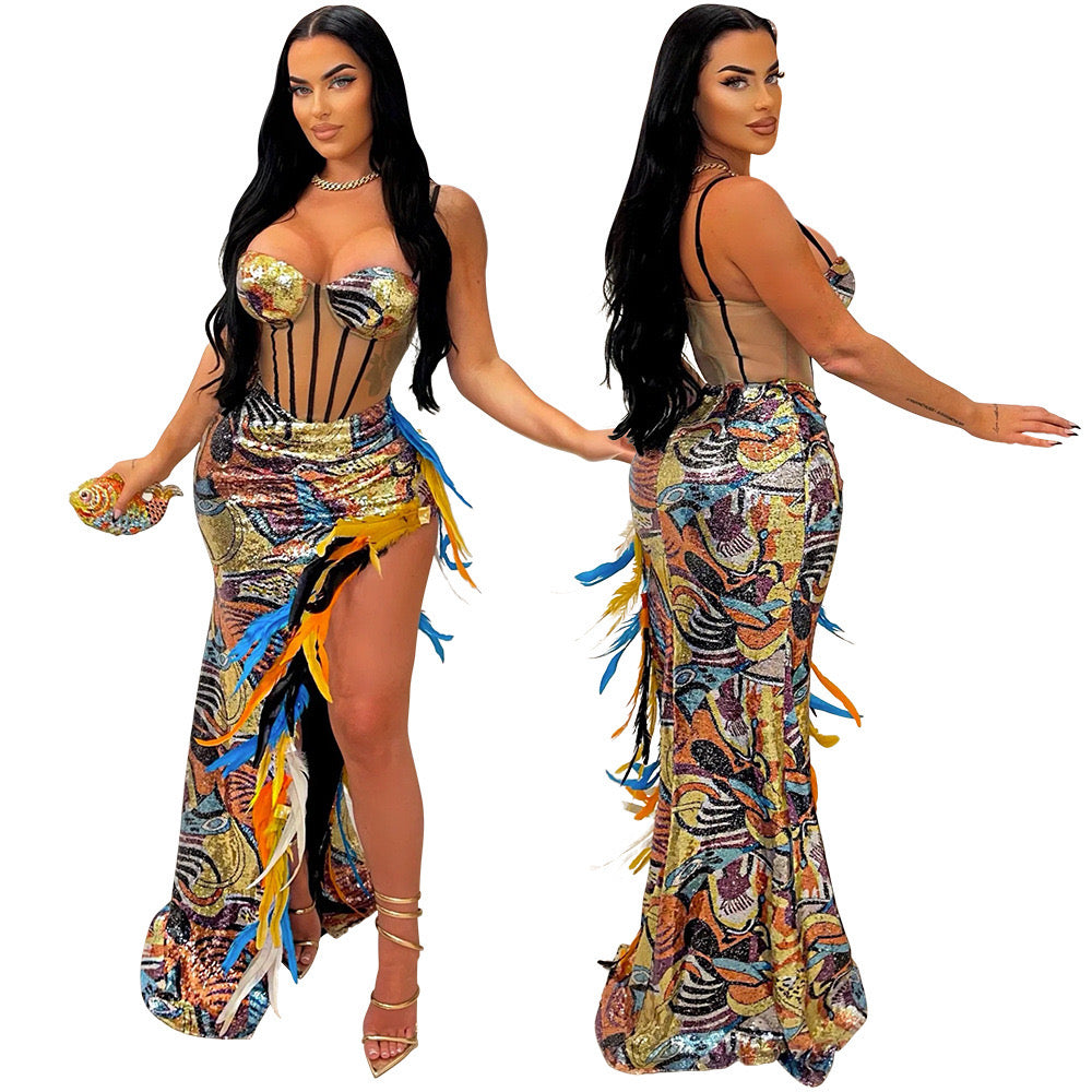 Sequin high split dress