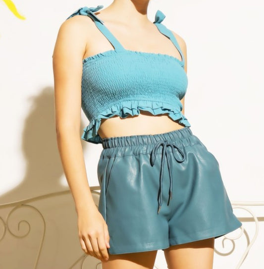 Storm blue leather shorts