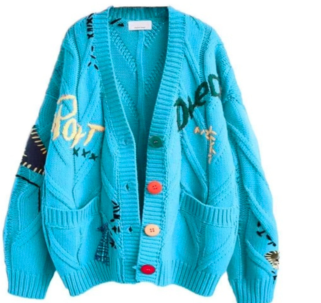 Graphic Knit Oversized Cardigan