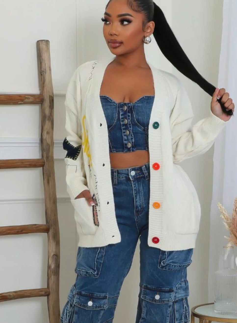 Graphic Knit Oversized Cardigan