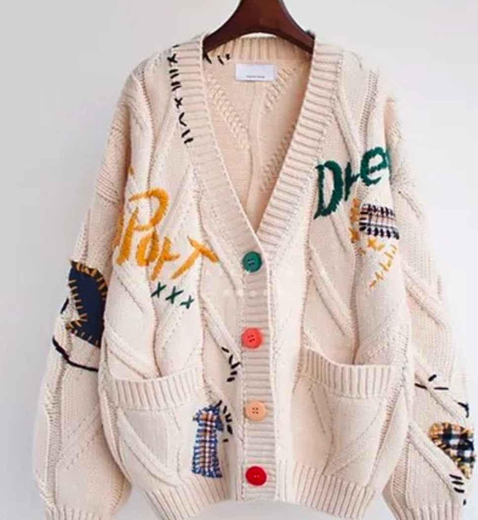 Graphic Knit Oversized Cardigan